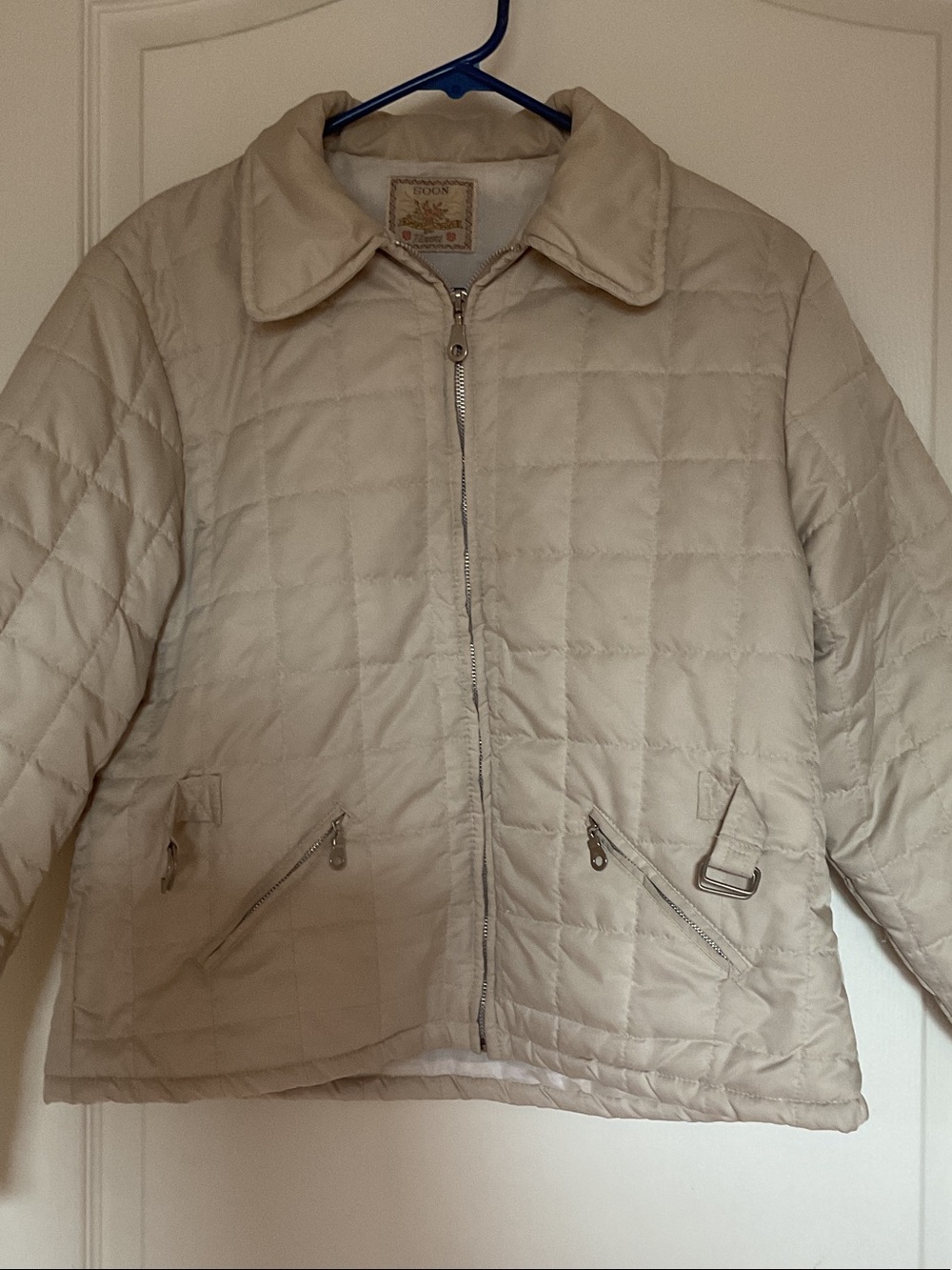 Light Cream Quilted Zip-Front Puffer Jacket